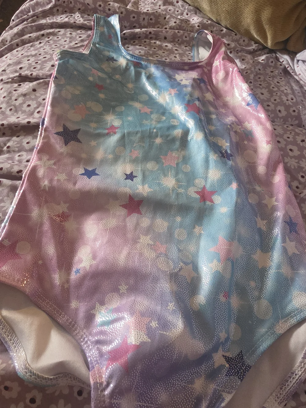 Girls' Star Print Shimmery Pink & Blue Swimsuit